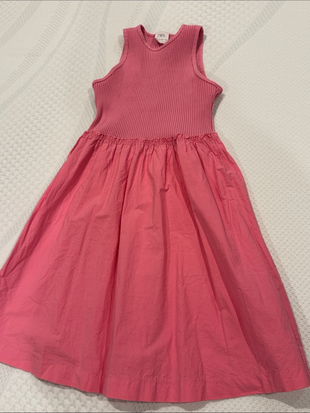 Zara Pink Sleeveless Ribbed Bodice Full Skirt Dress